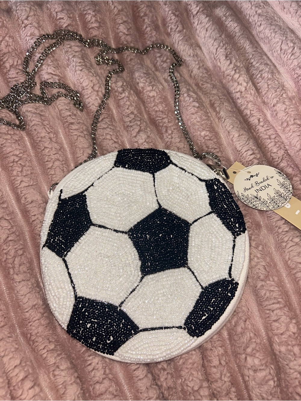 Beaded Soccer Ball Crossbody Bag - White & Black - Woman and Kids Accessories